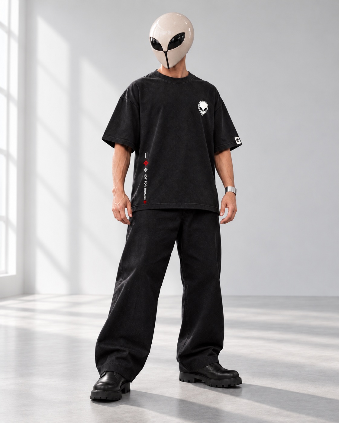 Adult Wrangster wearing Entity Uniform in a daylight studio. Campaign styling; original product views below.